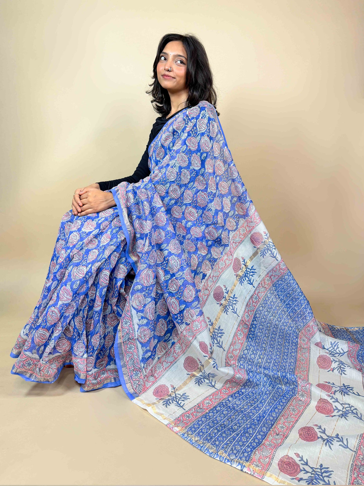 Anokhi Chanderi Handblock Printed Silk Saree