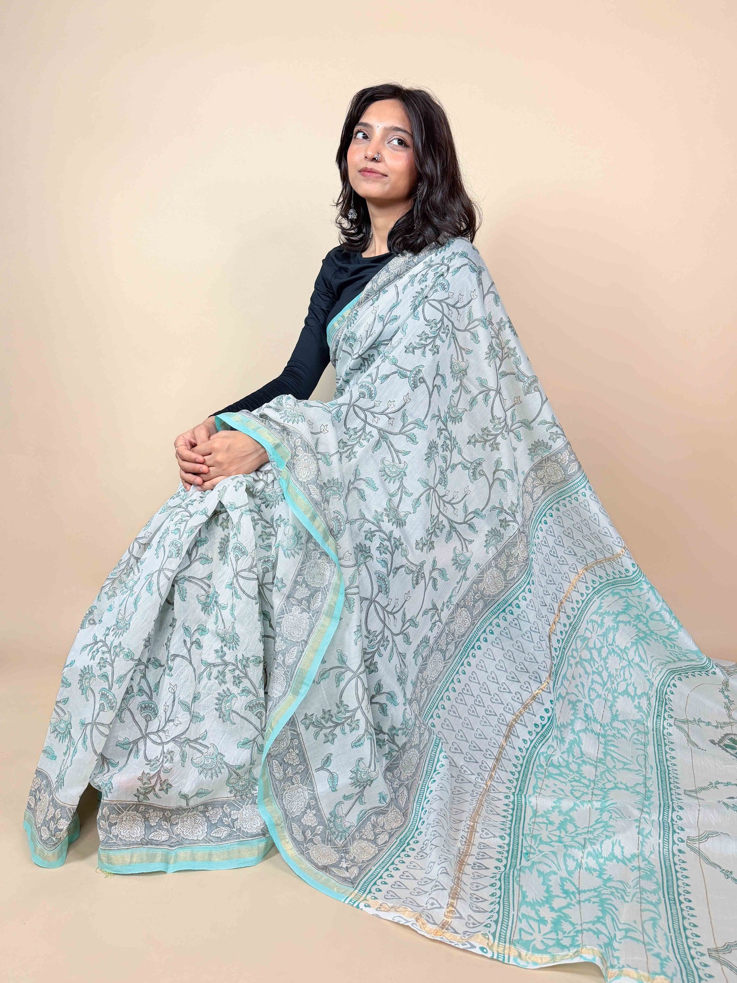 Anokhi Chanderi Handblock Printed Silk Saree
