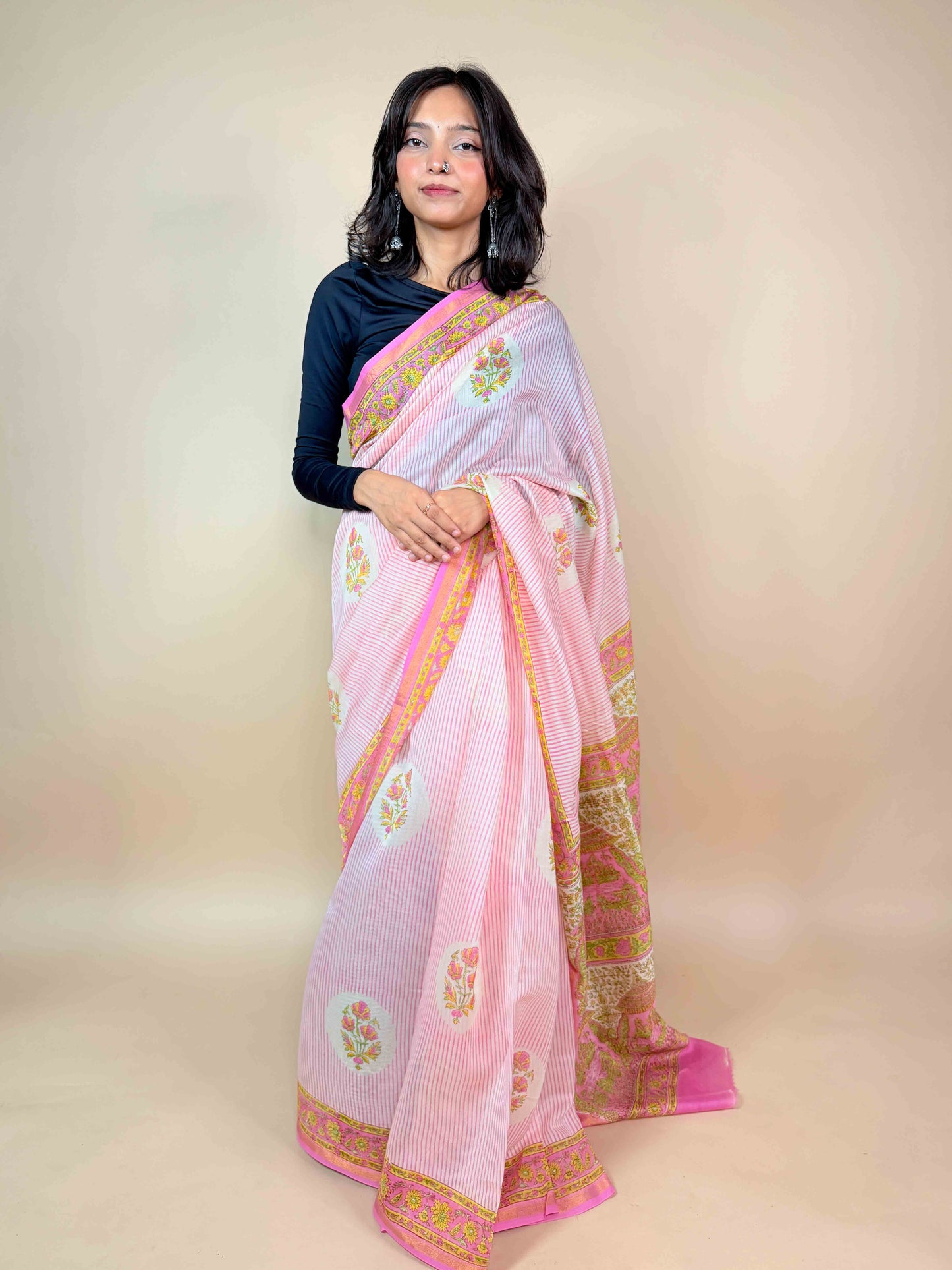 Anokhi Chanderi Handblock Printed Silk Saree