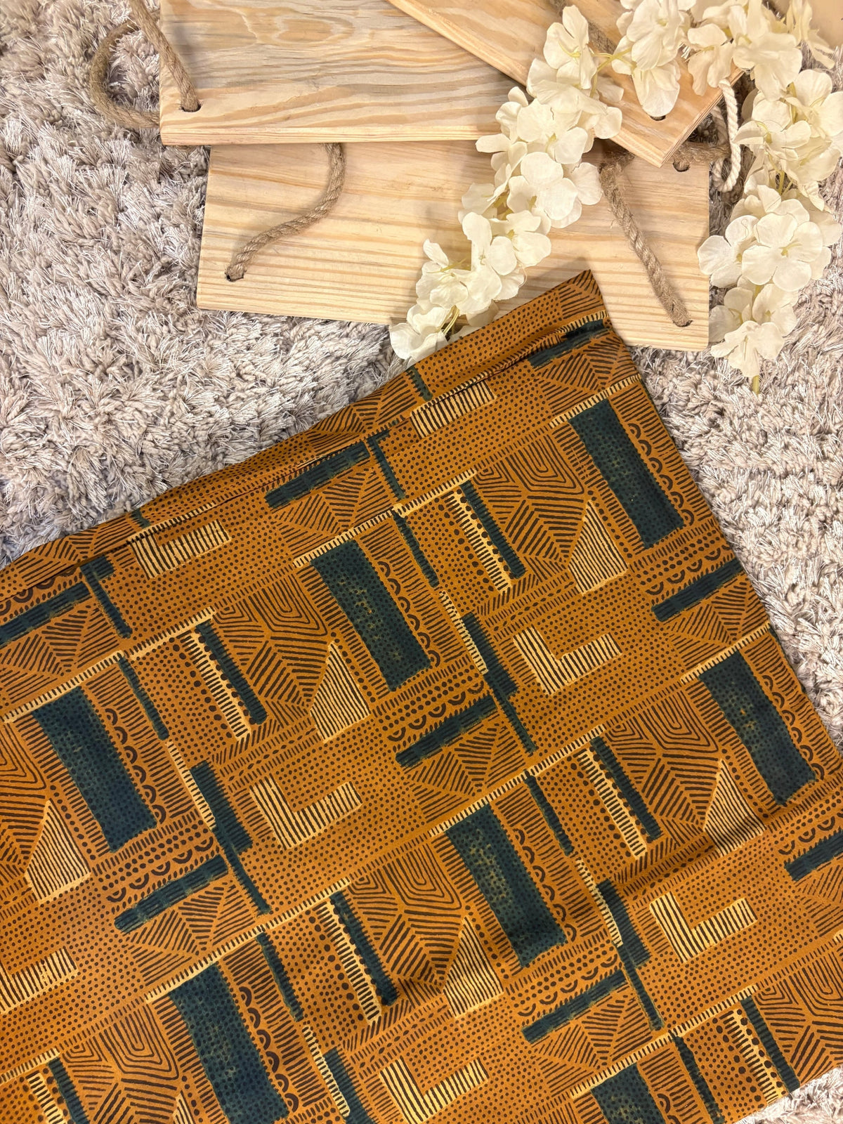 Mustard Super Ajrakh Handblock Printed Fabric | Mustard