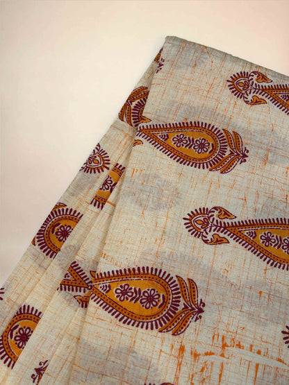 Multicolor Brush Hand Block Printed Fabric | Orange