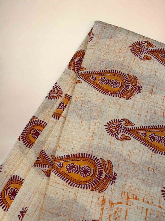Multicolor Brush Hand Block Printed Fabric | Orange
