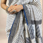 White Fakira Assam Silk Handblock Printed Saree