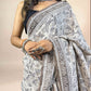 White Fakira Assam Silk Handblock Printed Saree