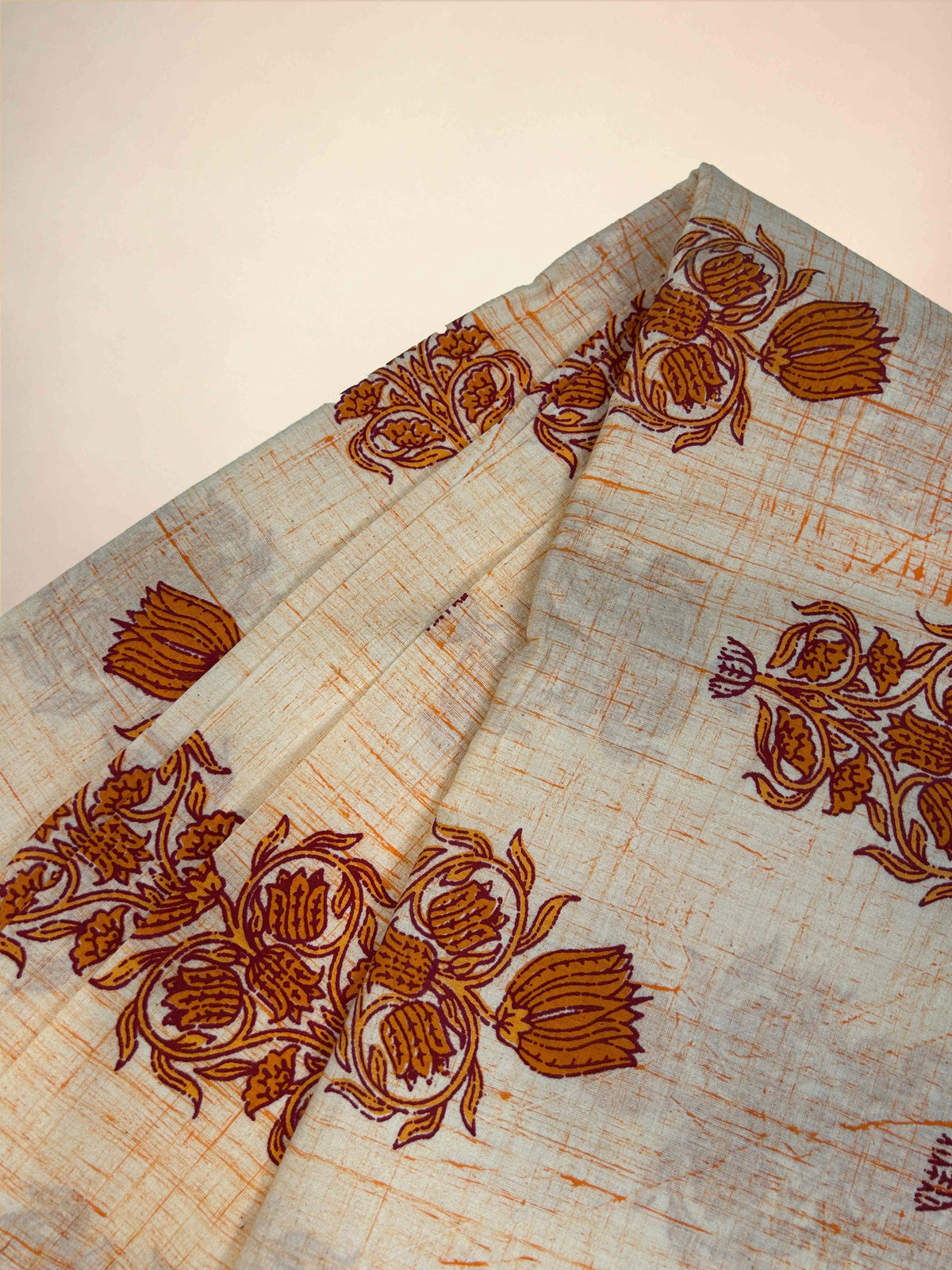 Multicolor Brush Hand Block Printed Fabric | Orange
