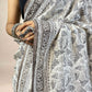 White Fakira Assam Silk Handblock Printed Saree