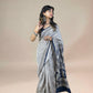 White Fakira Assam Silk Handblock Printed Saree