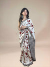 White Fakira Assam Silk Handblock Printed Saree