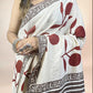 White Fakira Assam Silk Handblock Printed Saree