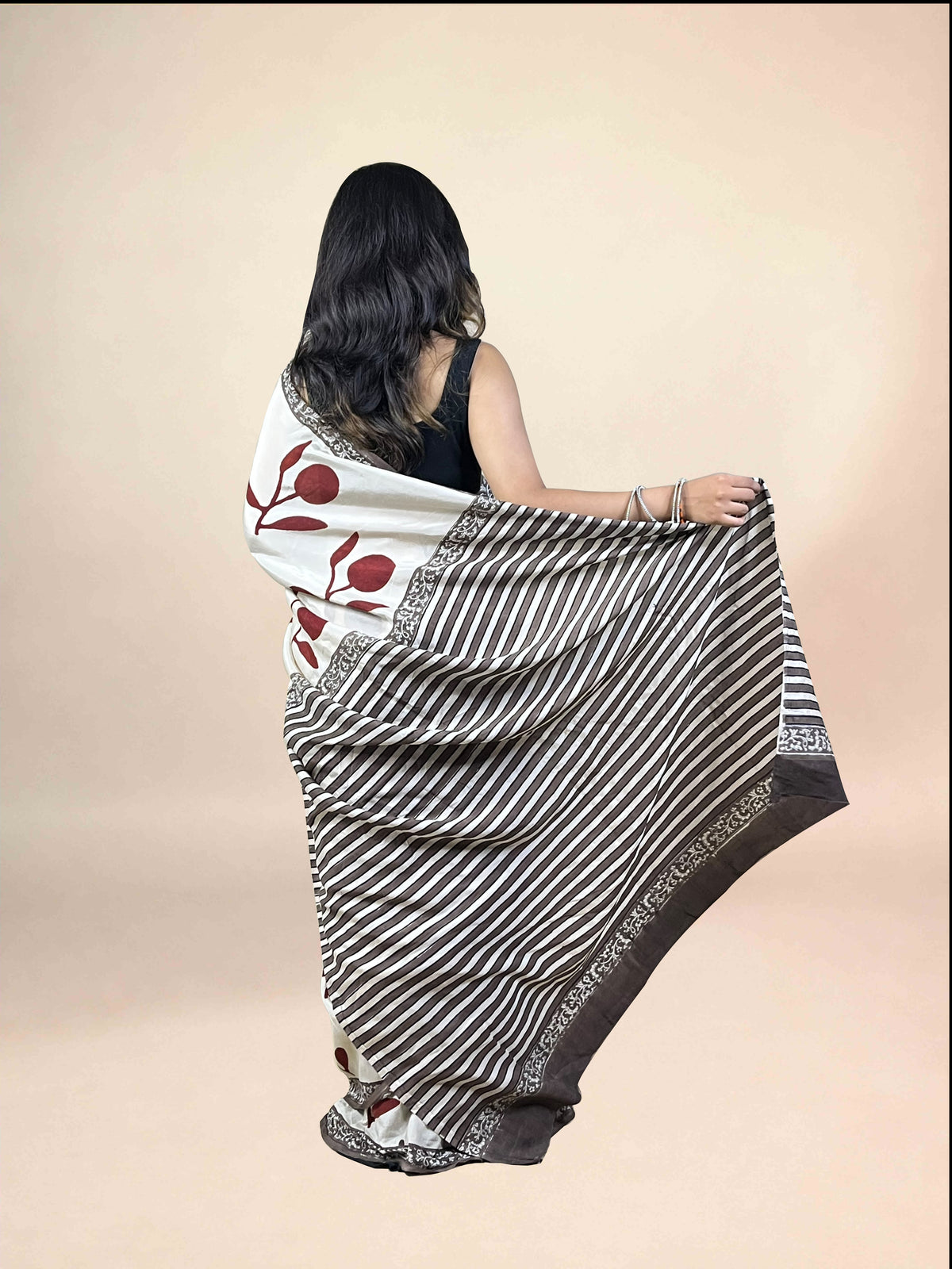 White Fakira Assam Silk Handblock Printed Saree