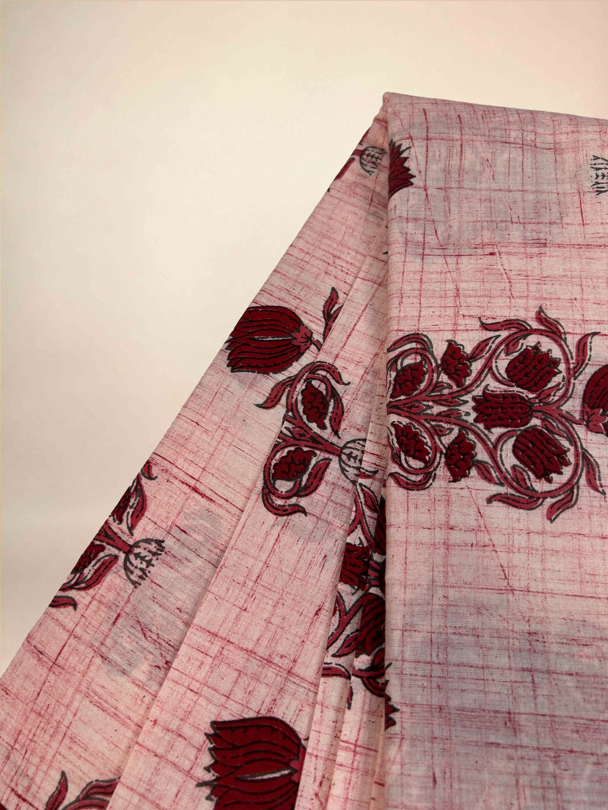 Multicolor Brush Hand Block Printed Fabric | Rustic Maroon