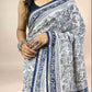 White Fakira Assam Silk Handblock Printed Saree