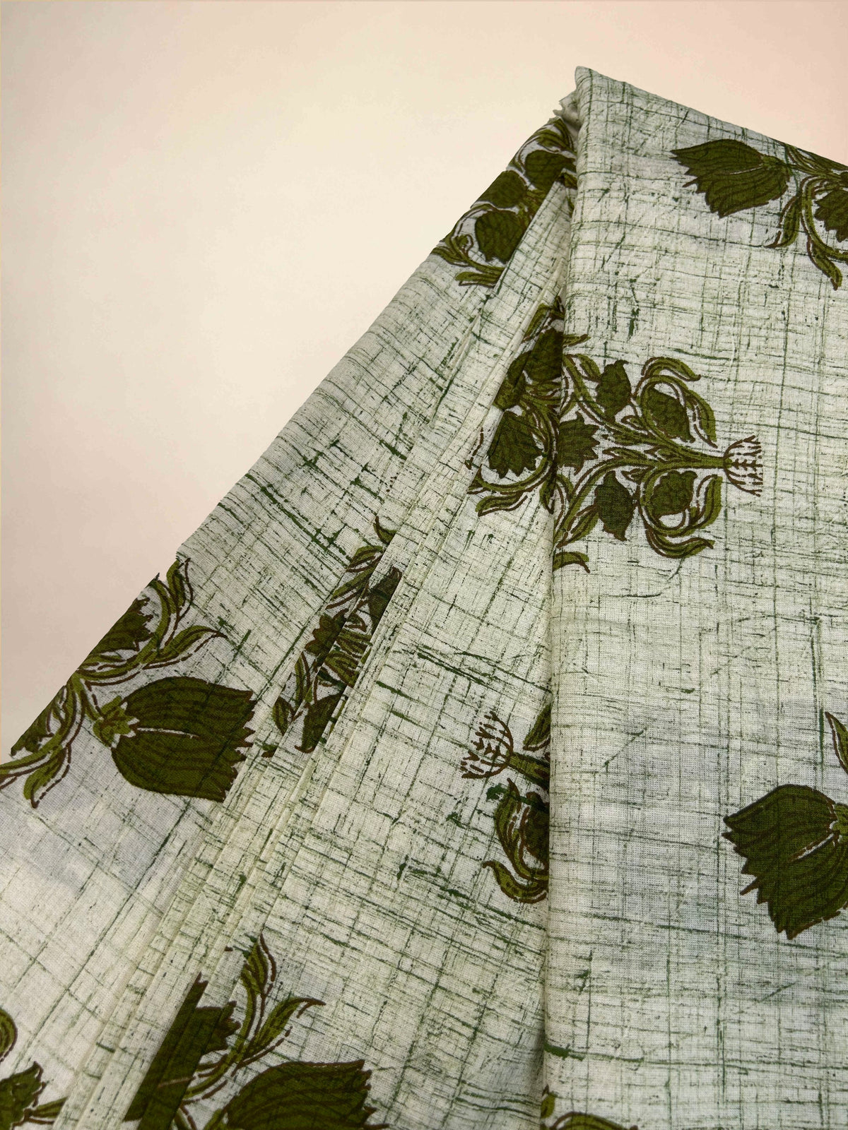 Multicolor Brush Hand Block Printed Fabric | Emerald Green