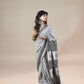 White Fakira Assam Silk Handblock Printed Saree