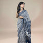 Navy Blue  Fakira Assam Silk Handblock Printed Saree