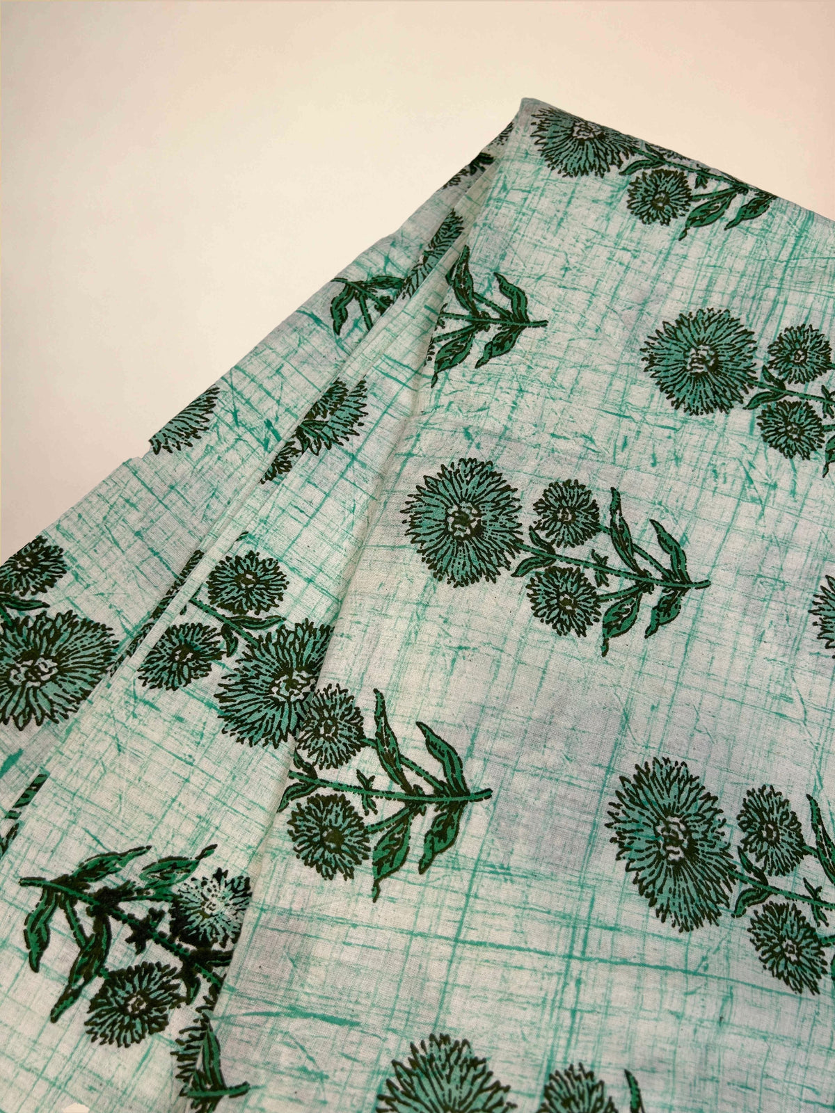 Multicolor Brush Hand Block Printed Fabric | Dark green