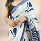 White Fakira Assam Silk Handblock Printed Saree