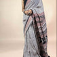 White Fakira Assam Silk Handblock Printed Saree
