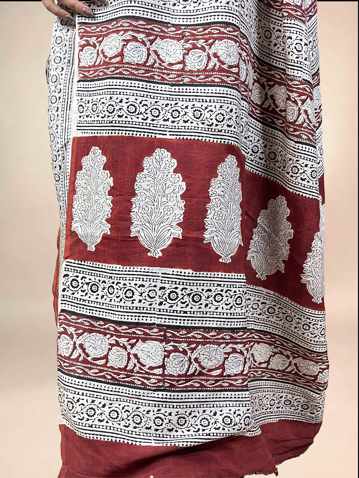 Maroon Fakira Assam Silk Handblock Printed Saree