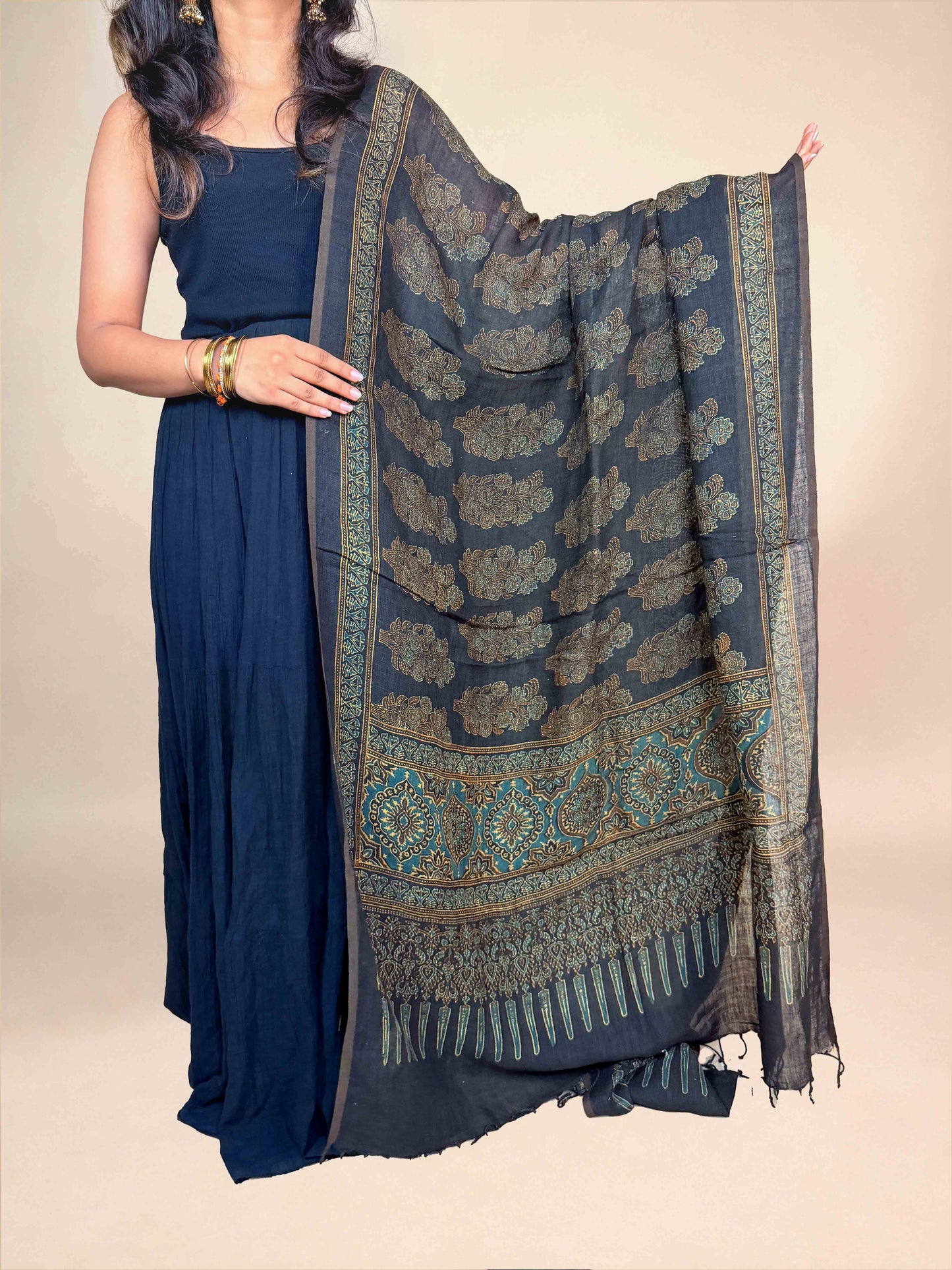 Ajrakh Linen Dupatta.