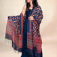 Black Ajrakh Linen Handblock Printed Dupatta