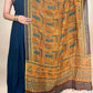 Multicolor Ajrakh Linen Handblock Printed Dupatta | Mustard