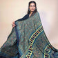 Teal Green Ajrakh Modal Handblock Printed Saree