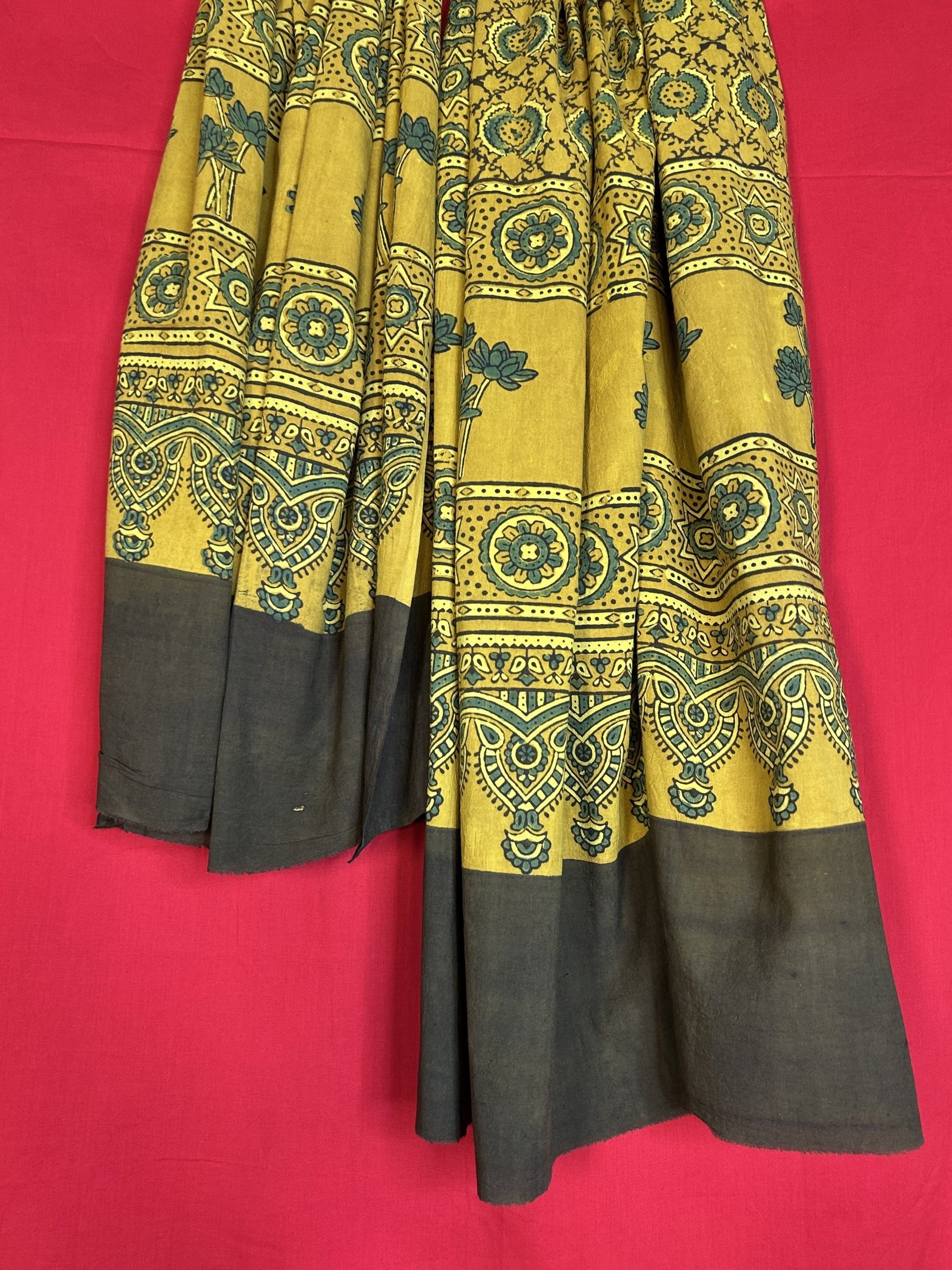 Handcrafted Yellow Ajrakh Cotton Dupatta with Ethnic Motif Pattern