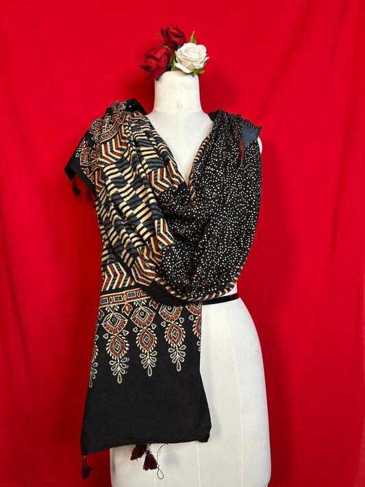 Traditional Ajrakh Print Cotton Dupatta with Geometric Pattern
