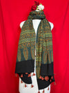 Green and Black Ajrakh Cotton Handblock Printed Dupatta with Tassels
