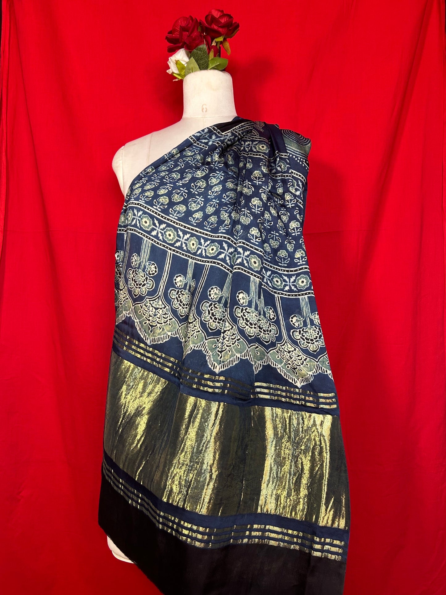 Ajrakh Handblock Printed Lagdipatta Modal Dupatta