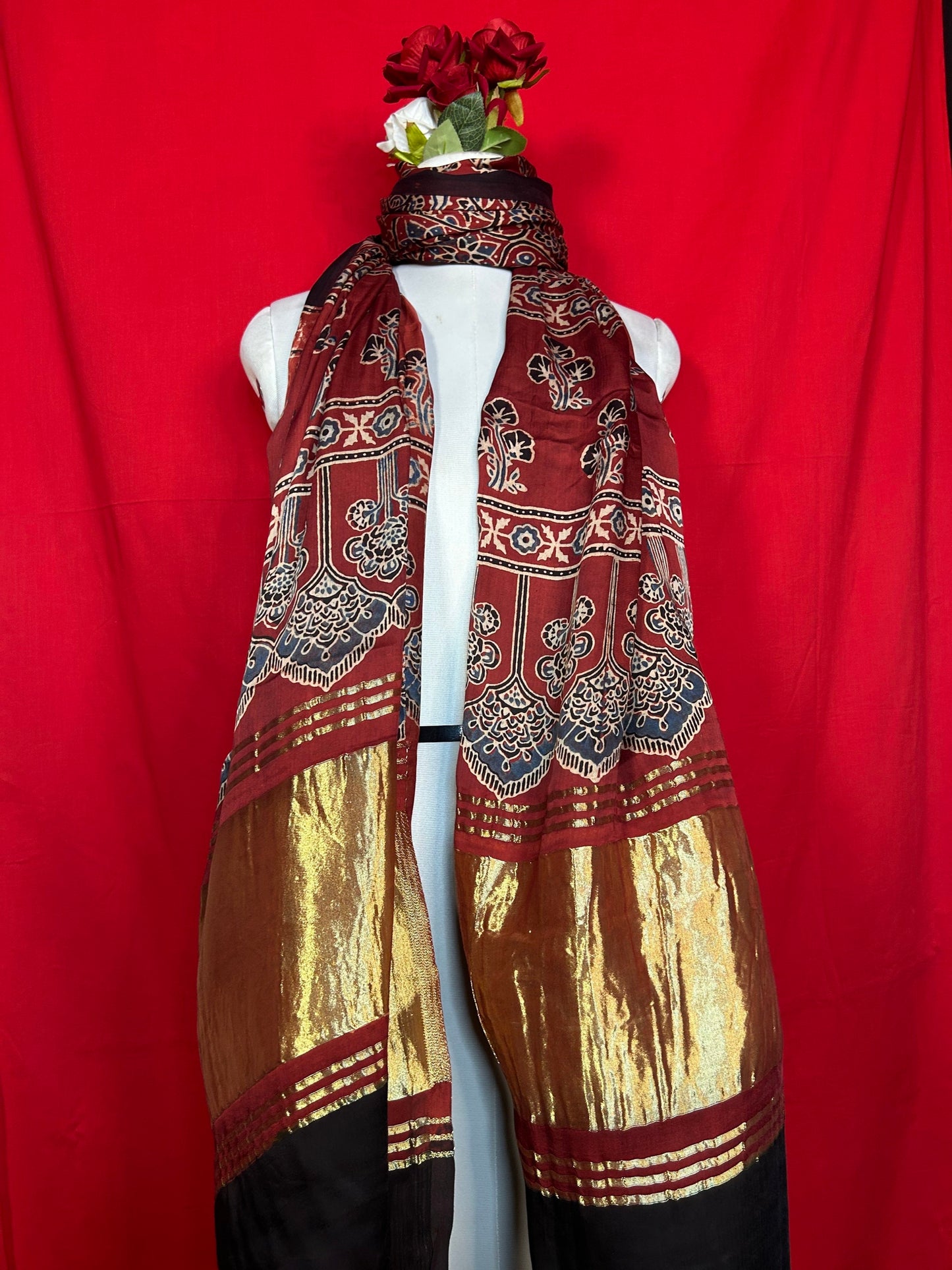 Ajrakh Handblock Printed Lagdipatta Modal Dupatta