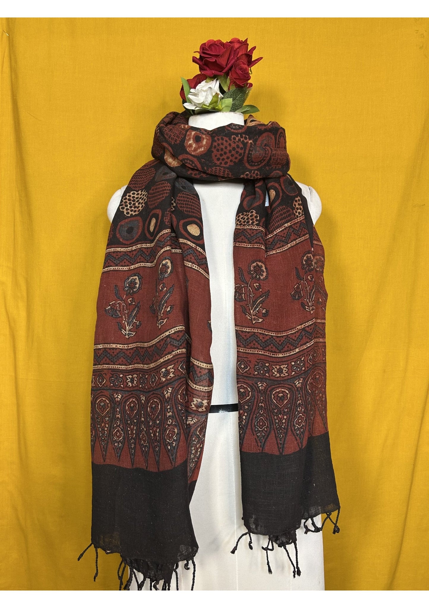 Ajrakh Linen Handblock Printed Dupatta