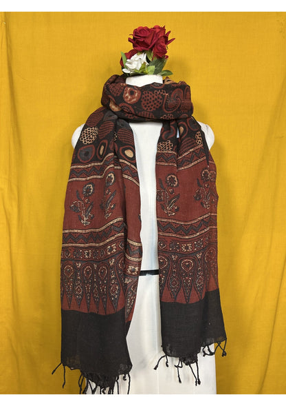 Ajrakh Linen Handblock Printed Dupatta