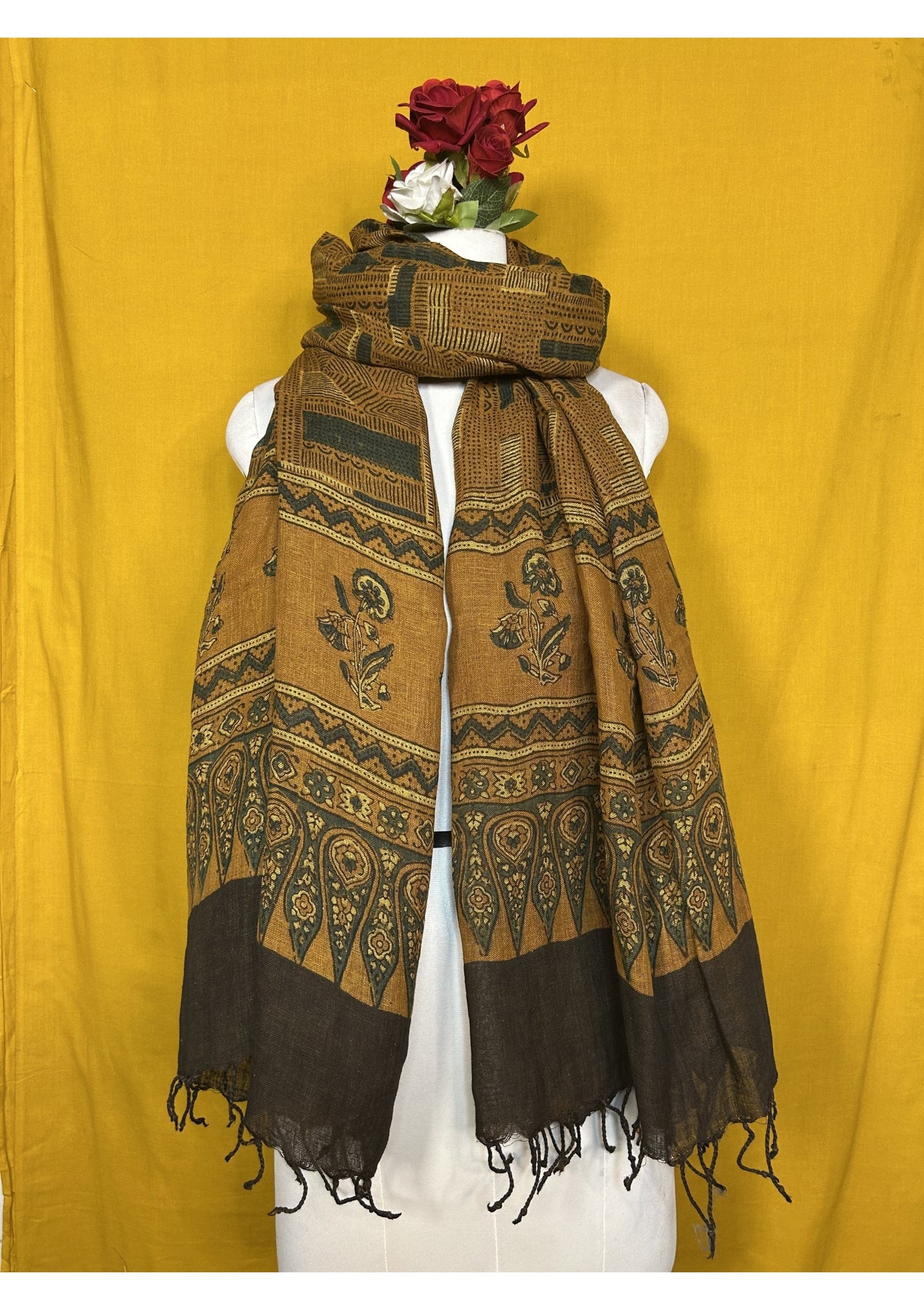 Ajrakh Linen Handblock Printed Dupatta