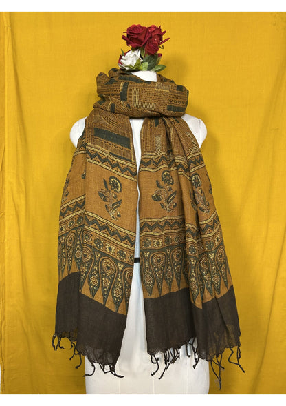 Ajrakh Linen Handblock Printed Dupatta