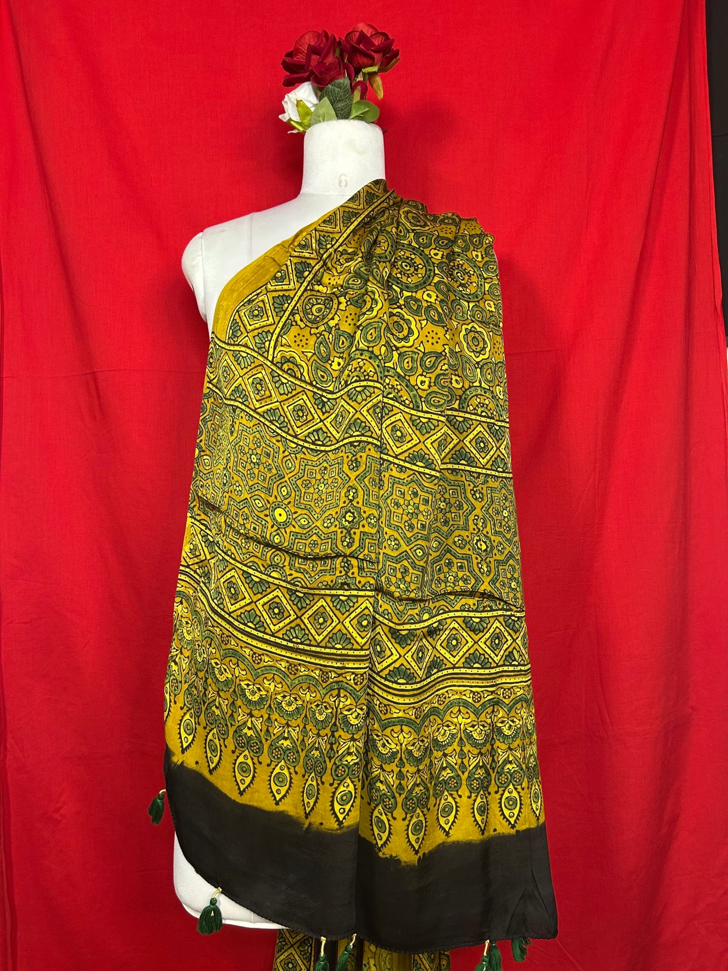 Ajrakh Handblock Printed Modalsilk Dupatta