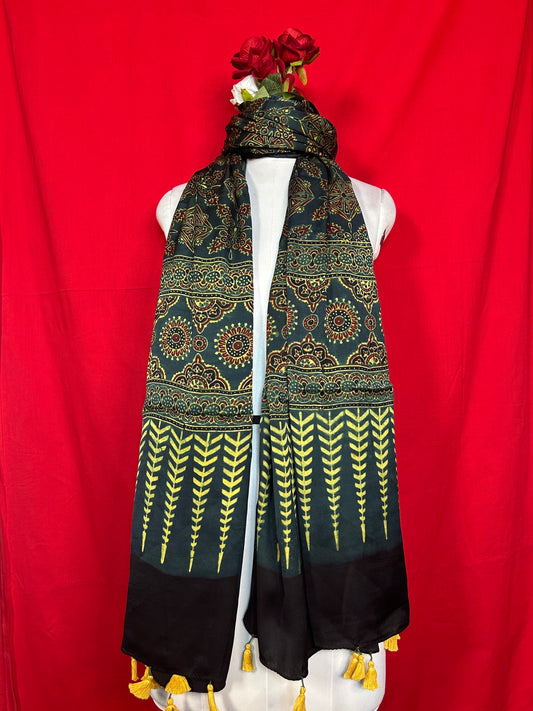 Ajrakh Handblock Printed Modalsilk Dupatta