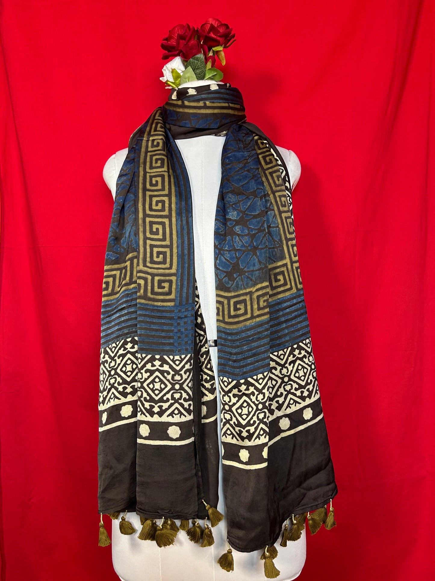Ajrakh Handblock Printed  Modalsilk Dupatta