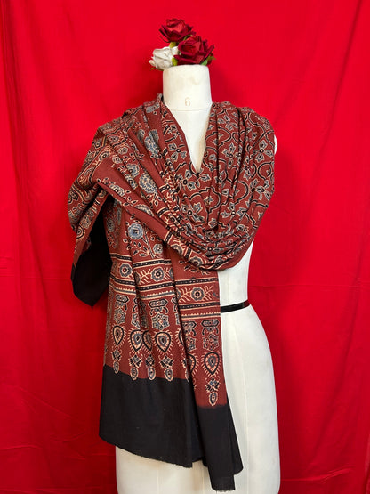 Maroon Ajrakh Cotton Handblock Printed Dupatta for Women