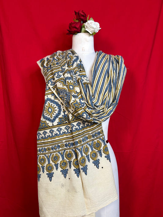 Traditional Ajrakh Print Cotton Dupatta with Floral Motif Design