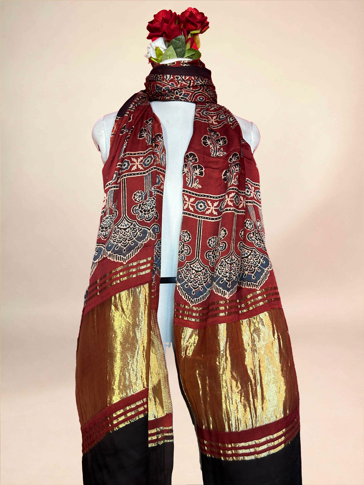 Ajrakh Handblock Printed Lagdipatta Modal Dupatta