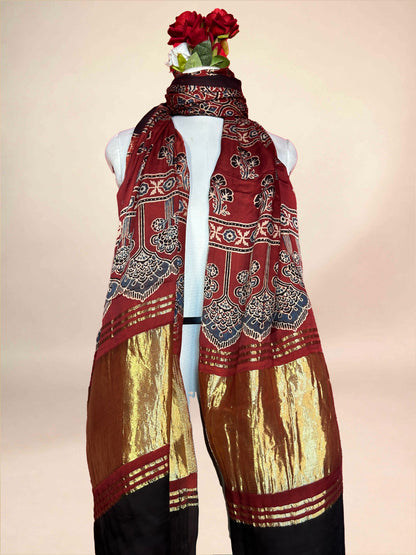 Ajrakh Handblock Printed Lagdipatta Modal Dupatta