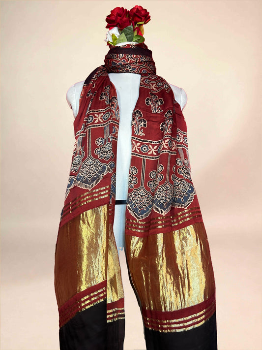 Ajrakh Handblock Printed Lagdipatta Modal Dupatta