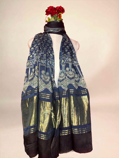 Ajrakh Handblock Printed Lagdipatta Modal Dupatta