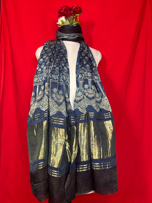 Ajrakh Handblock Printed Lagdipatta Modal Dupatta