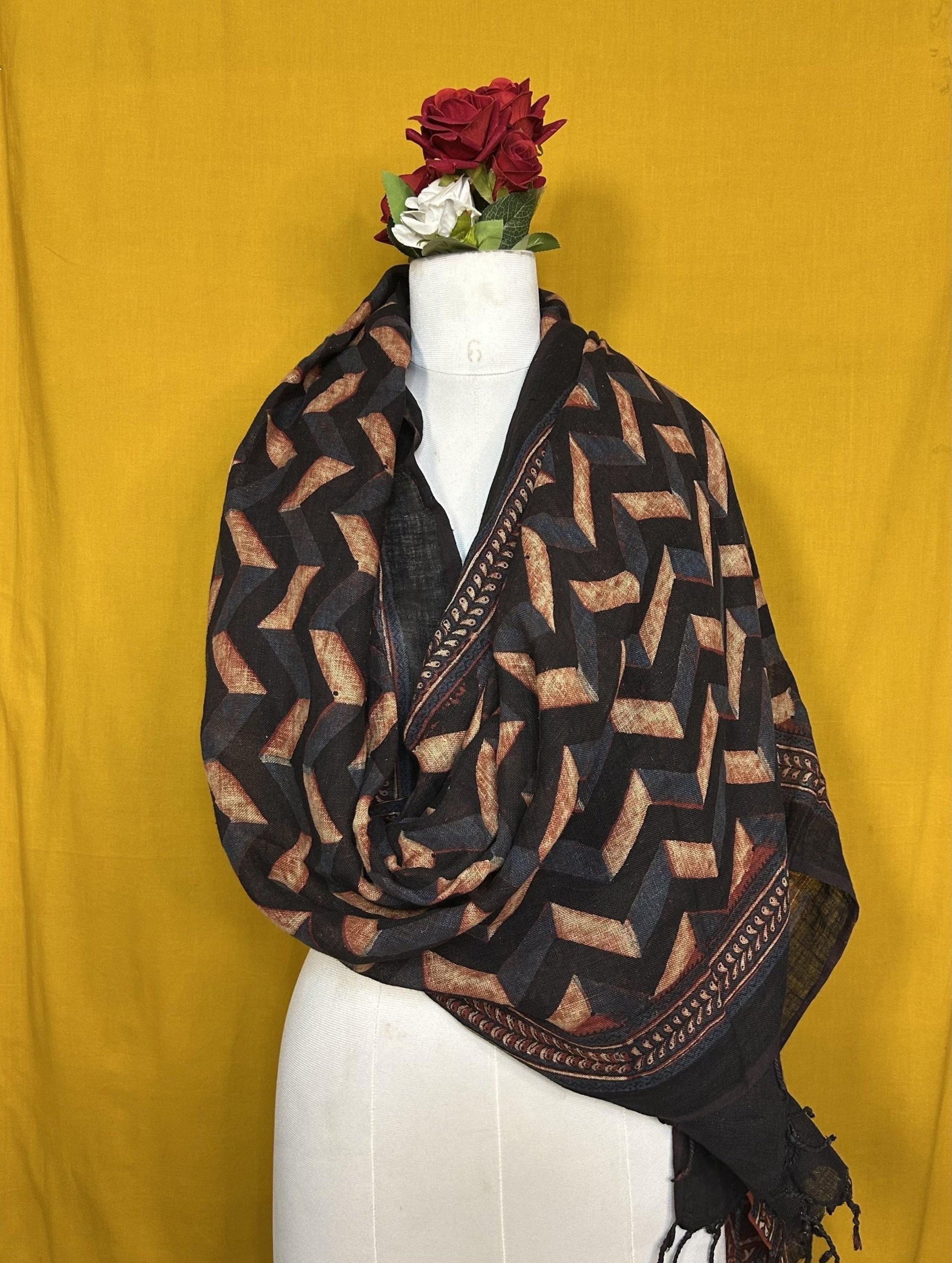 Ajrakh Linen Dupatta