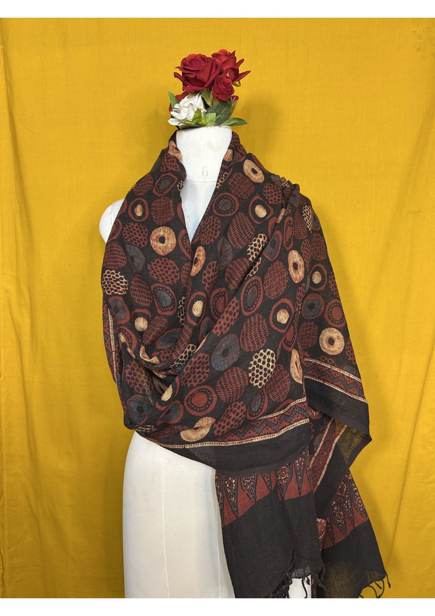 Ajrakh Linen Handblock Printed Dupatta