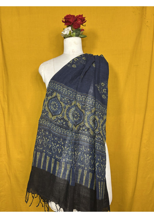 Ajrakh Linen Handblock Printed Dupatta