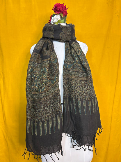 Ajrakh Linen Dupatta.